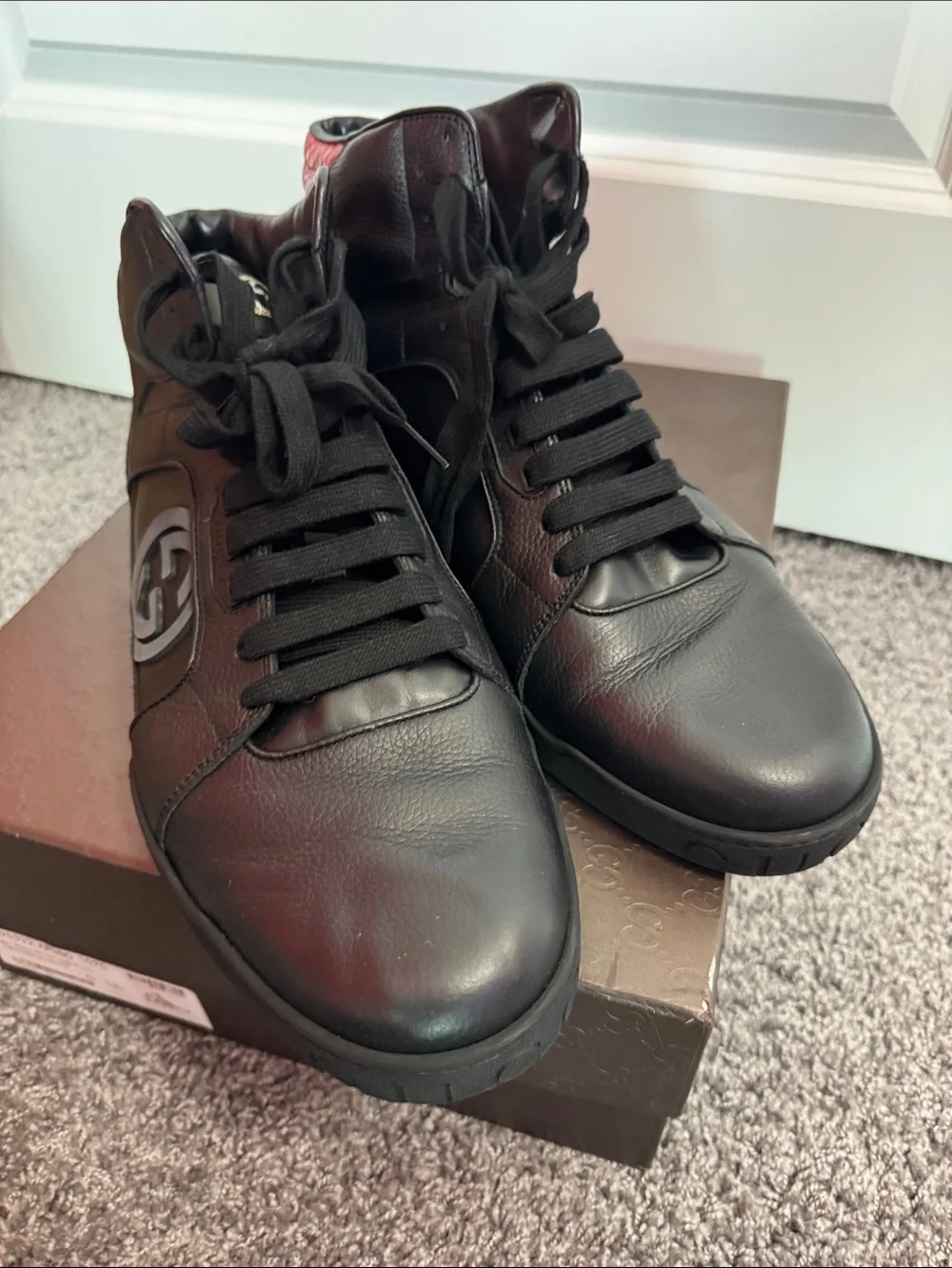 Gucci Black High-Top Men's Sneakers with Red Heel Accent